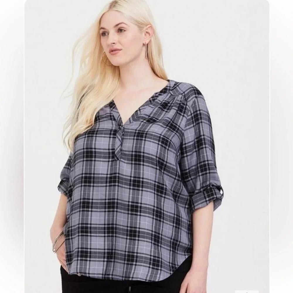 Torrid Womens Harper Plaid Twill Pullover bohemian casual soft plus size